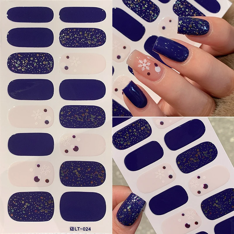 DIY เบเกอรี่ฟรีสติกเกอร์เล็บยาวนานสีทึบดอกไม้สดคริสต์มาสฤดูใบไม้ร่วงแถบเล็บ Patch Slider เต็มรูปแบบรูปลอก