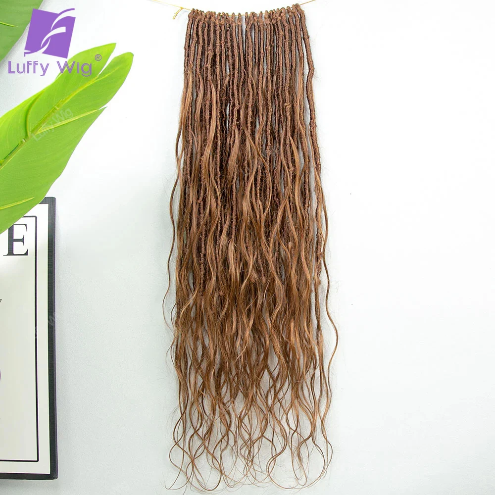 Boho locs com cabelo humano encaracolado termina pré-loop extensões de tranças falsas sem nós deusa macia crochê trança cabelo onda do corpo