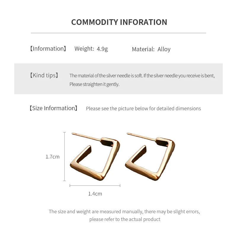 Geometric Square Dangle Earrings for Women Retro Gold Silver Color Stud Earring Classic Simple Fashion Opening Ear Accessories