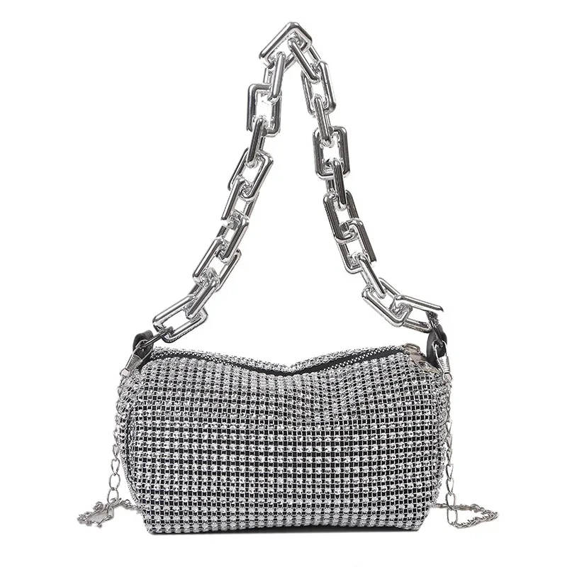 Borsa a secchiello con strass versione completa Borsa a sfera con catena scintillante Mini borsa a tracolla da donna (6,3 * 3,54) pollici