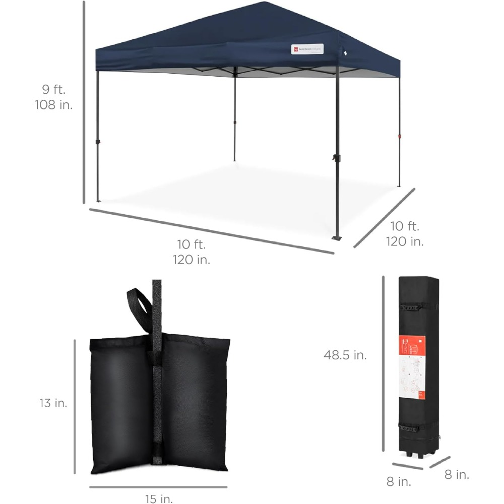 10x10ft 1-Person Setup Pop Up Canopy Tent Instant Portable Shelter w/ 1-Button Push, Case, 4 Weight Bags,Canopy
