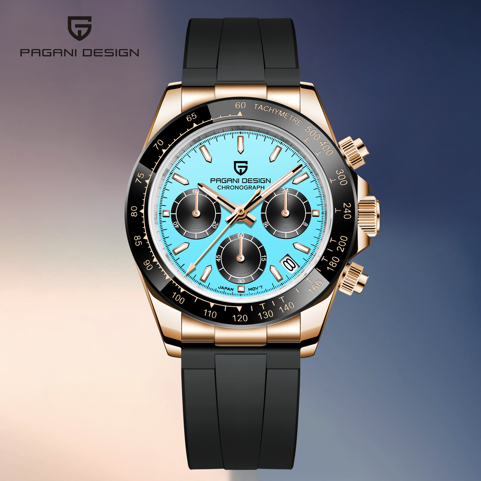 PAGANI DESIGN 2025 New Top Luxury Turquoise Blue Dial Quartz Watch For Men Automatic Date Sport Chronograph Waterproof Watch Men