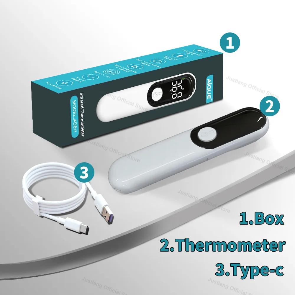 JUSTLANG Wiederaufladbares Thermometer, LED-Stirn-Digital-Infrarot-Medizinthermometer, Körpertemperatur, Fieber für Babys und Erwachsene