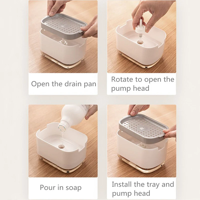 Dispensador de sabão caixa imprensa dispensador esfregando recipiente líquido cozinha banheiro automático detergente caixa espuma com suporte esponja