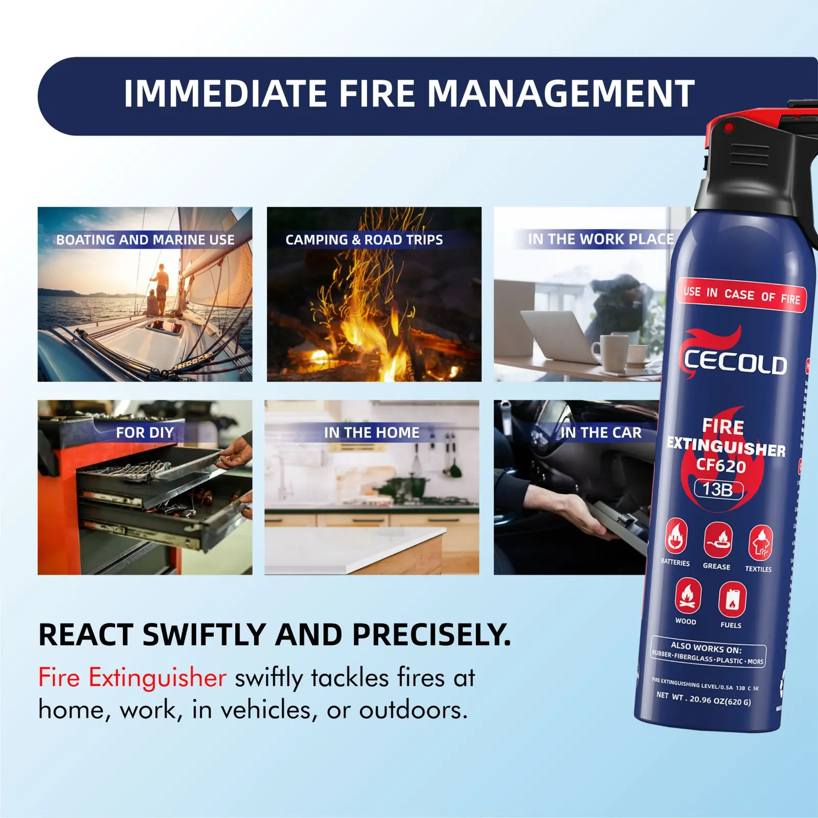 Fire Extinguisher for Home,Mini 5-in-1 Fire Spray With Mount,Water-Based Fire Extinguishers,Can Prevent Re-lgnition