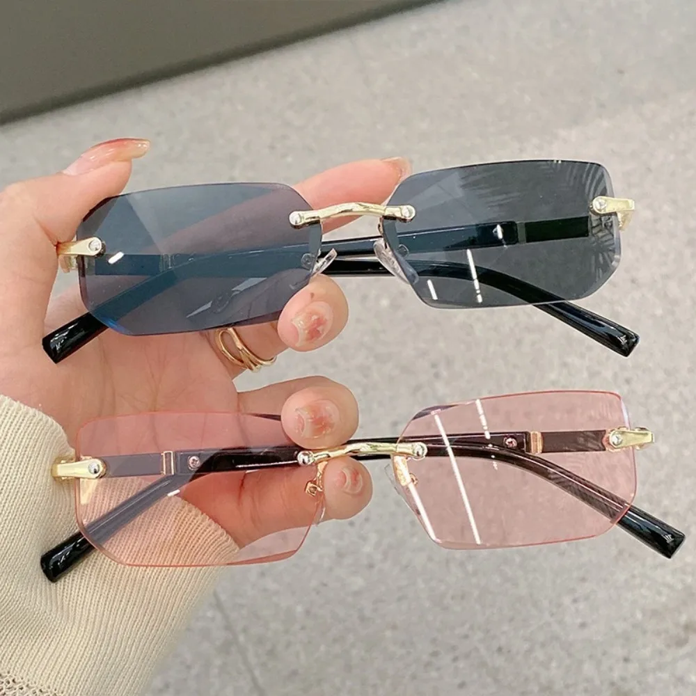 Óculos de sol sem aro para homens e mulheres, óculos de sol retangular sem moldura, retrô, para viagem de verão, uv400
