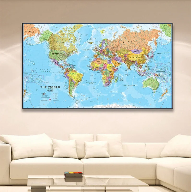 127 × 81 センチメートル世界地図詳細壁ポスターポリエステル布絵画リビングルームの家の装飾学用品英語