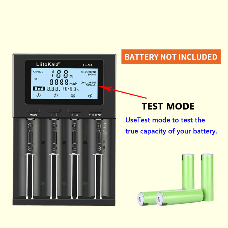 LiitoKala Lii-M4 18650 caricabatterie Display LCD caricabatterie intelligente universale capacità di prova 26650 18650 21700 batteria AA AAA 4slot 5V 2A