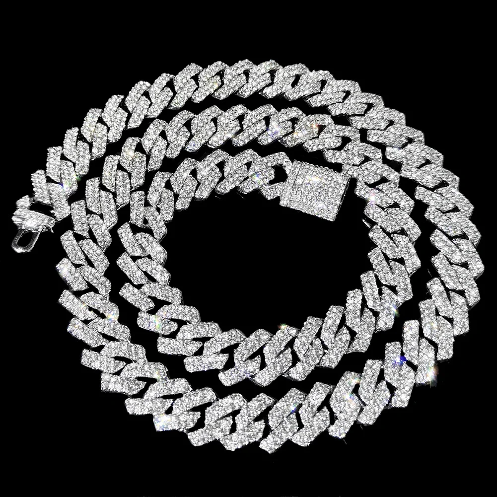 Cadena de eslabones cubanos con punta de 16/18/20/22/24 pulgadas para mujeres y hombres, collares cubanos de Hip Hop con diamantes de imitación de 2 filas, rombos de Miami, joyería