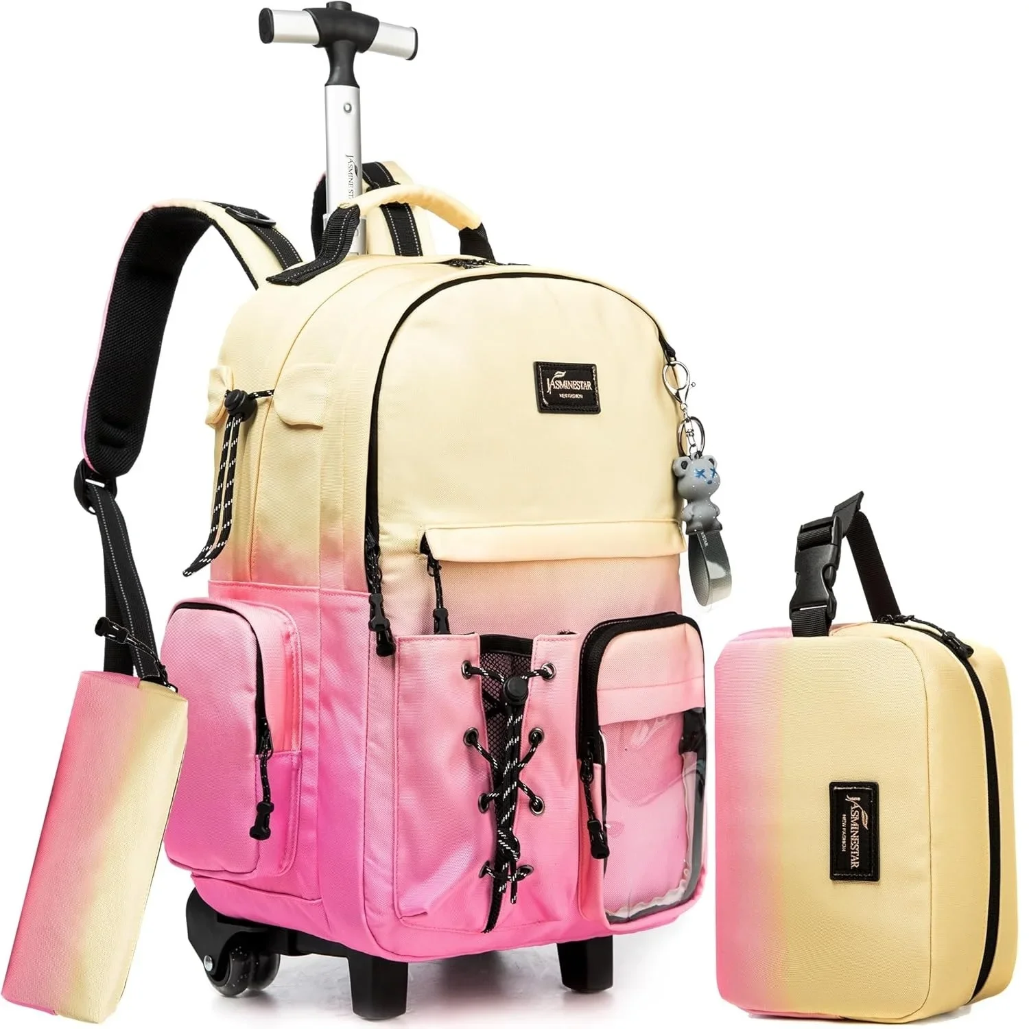 3-teiliges Schultaschen-Set für Mädchen, Rucksack mit Rollen für Teenager, Jungen, Rollrucksack-Set mit Lunchtasche, Handgepäck mit Rolle