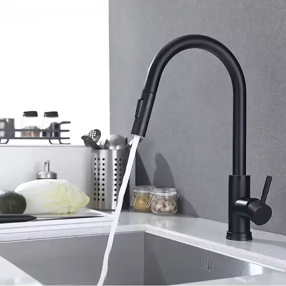 Grifo de cocina mixto frío y caliente, grifo de acero inoxidable, grifo de fregadero de cocina, grifo de cocina extraíble, grifo de un solo orificio
