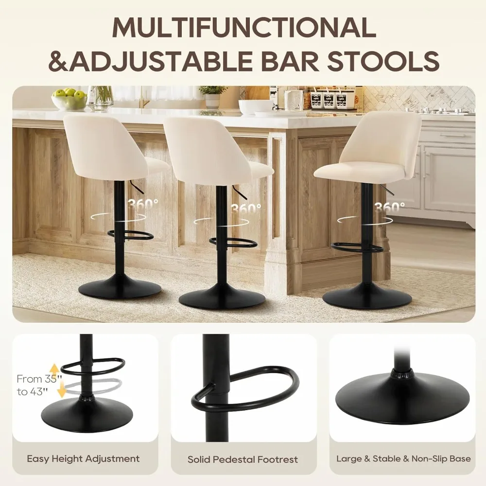 Adjustable Bar Stools Set of 2 or 4 or 6, Swivel Bar Chairs Barstool Counter Height Full Backrest for Bar Dining Room Kitchen
