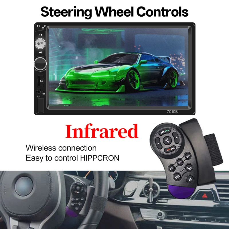 HIPPCRON Car Radio HD 7" Touch Screen Stereo Bluetooth 12V 1 Din FM ISO Power Aux Input Mirror Link Auto Multimedia Player