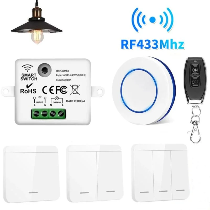 Rf433mhz controle remoto sem fio 12v módulo interruptor liga/desliga casa porta da garagem interruptor de luz 220v 110v 10a disjuntor conjuntos de interruptores de parede