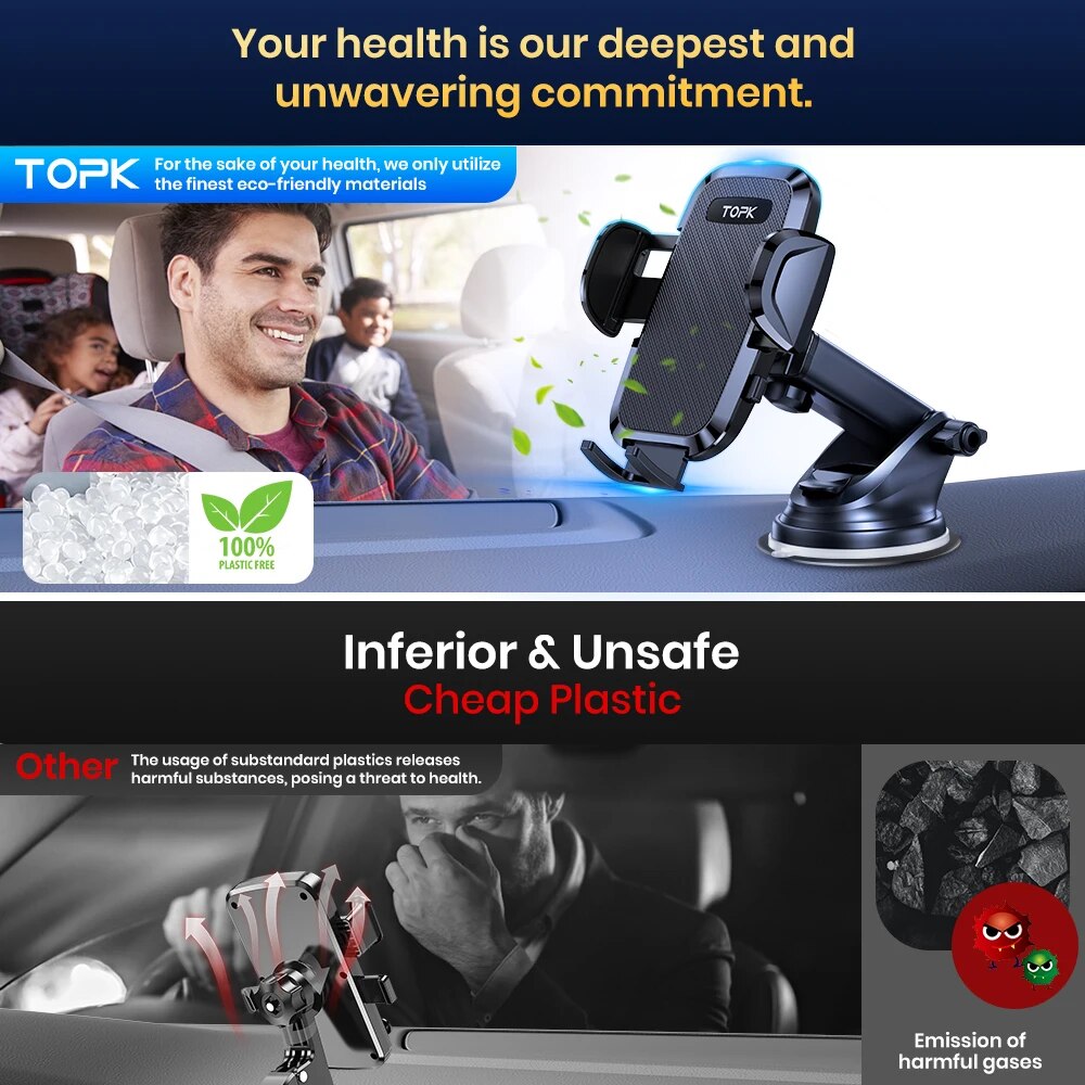 TOPK 携帯電話ホルダー 車用 電話マウント ダッシュボード フロントガラス iPhone 14 13 12 11 Pro Max、Samsung Galaxy S20+ S10 Note Plus用