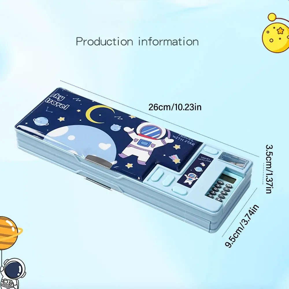 Dwuwarstwowy piórnik astronauta/zwierzęcy wzór temperówka piórnik plastikowy z kalkulatorem organizer na artykuły papiernicze