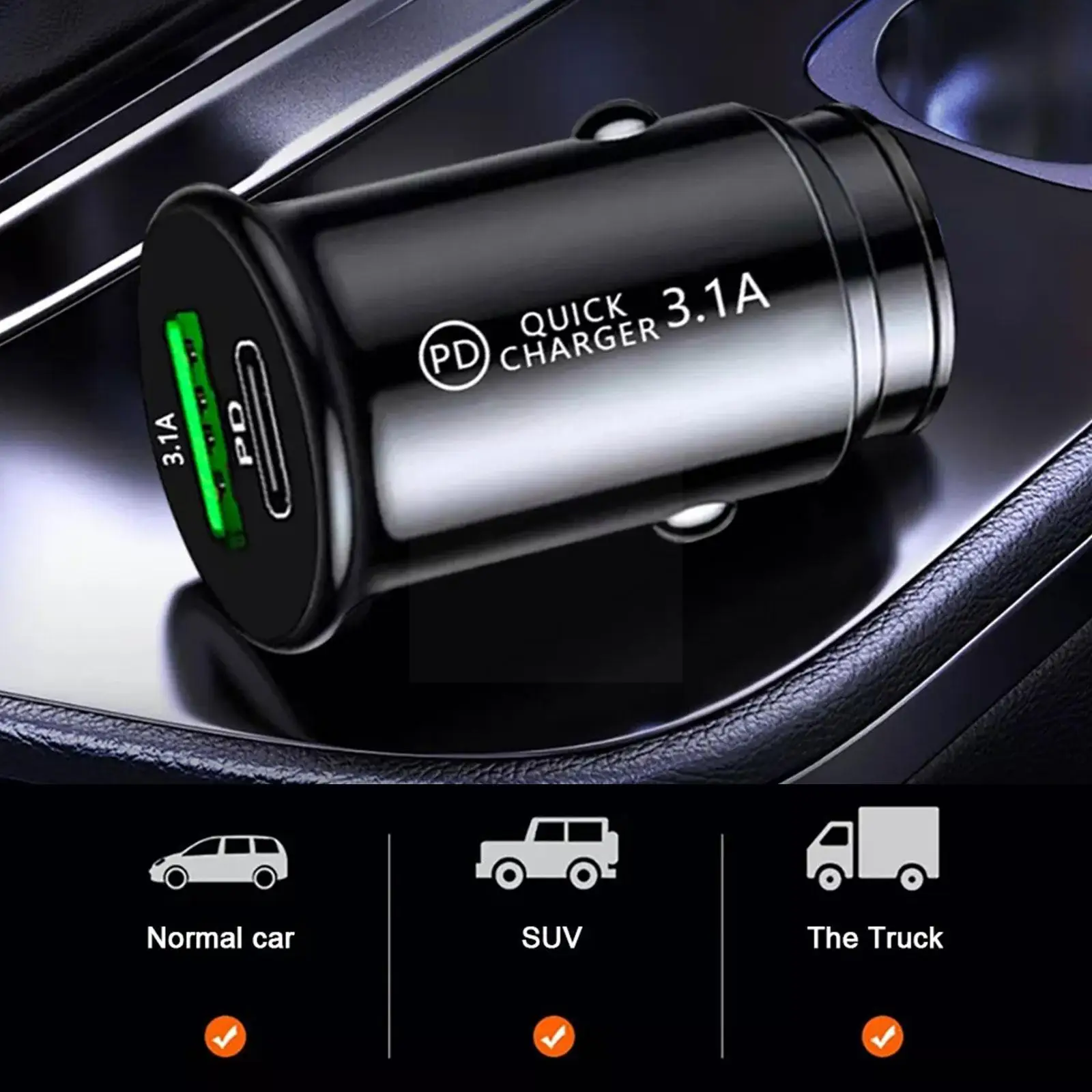 Qc3.0 Car Charger Fast Charging White Black Mini Shape Phone Charge Pd F8v8 Slot Car C Lighter Type Mobile 20w Usb Z1B9