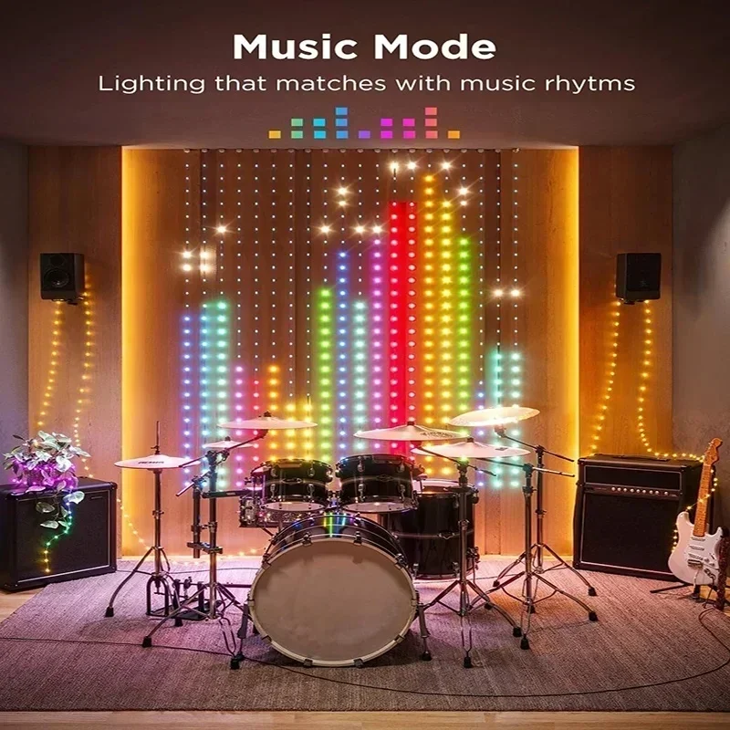400LED 스마트 커튼 문자열 빛 블루투스 APP 제어 크리스마스 요정 빛 DIY 그림 디스플레이 갈 랜드 파티 웨딩 장식