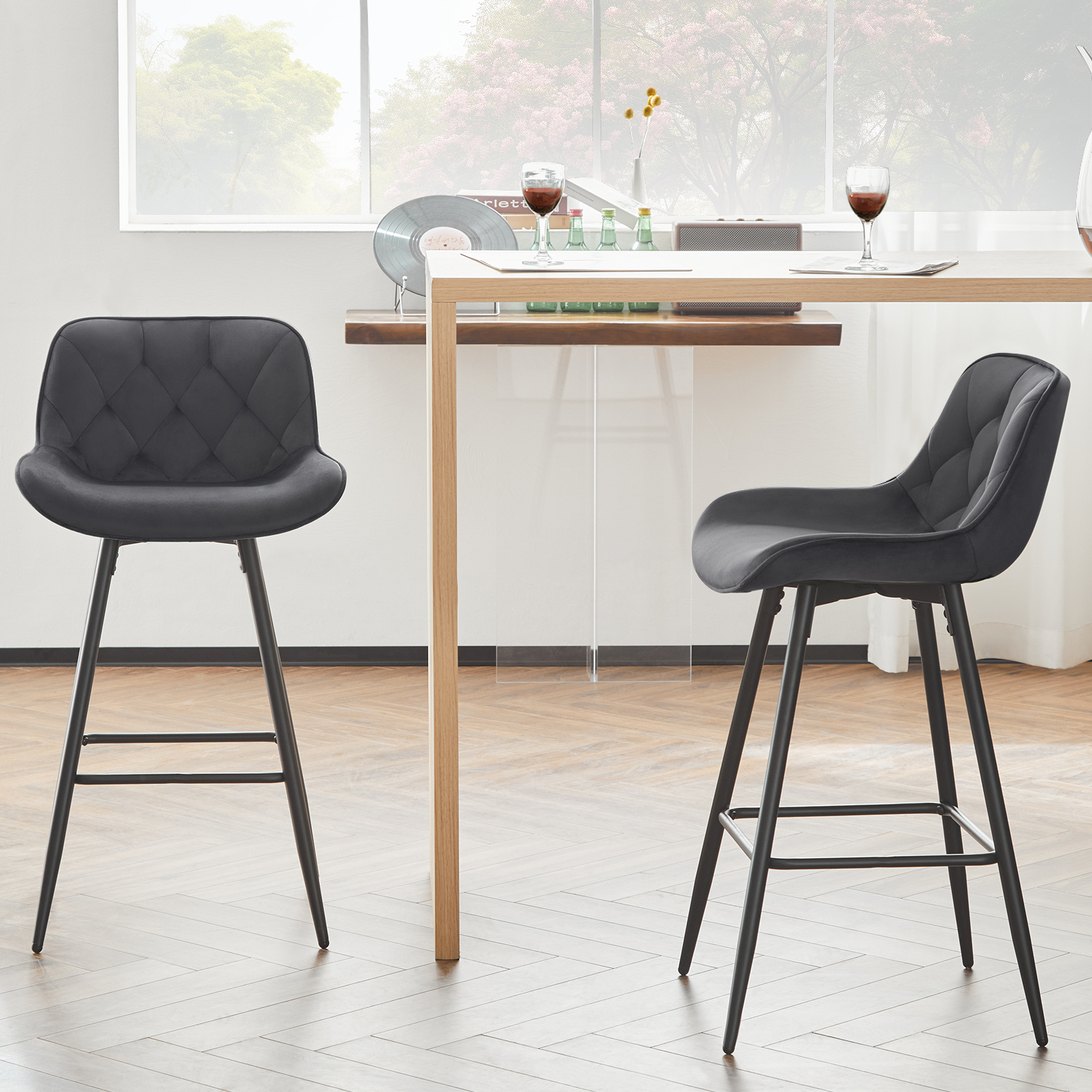 WOLTU 2 unids/set taburetes de Bar sillas de Bar de terciopelo con respaldo sillas de bistró ergonómicas taburete tapizado para Pub Bar cocina isla