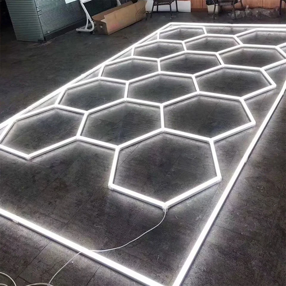 Hexágono led iluminação luz de teto tubo favo mel para barbearia carro garagem oficina reparação corpo automóvel luz led 6500k