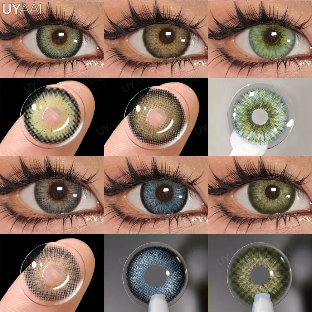 UYAAI 1 คู่นักเรียนสีสําหรับตาสีน้ําตาลธรรมชาติ Big Eyes Contacts เครื่องสําอางสีเขียวเลนส์สีเทาเลนส์ผู้หญิง