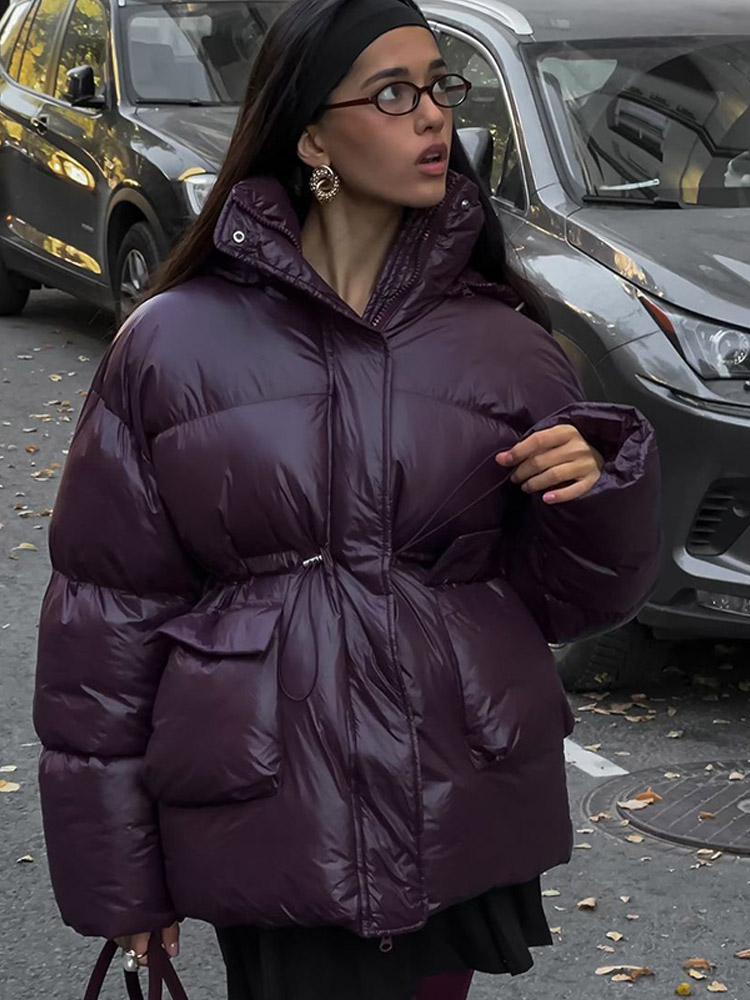 2024 ใหม่BurgundyฤดูหนาวWarm Down Jacketผู้หญิงElegant Stand Collar Lace Upกระเป๋าผ้าฝ้ายเสื้อฤดูใบไม้ร่วงหญิงStreet ...