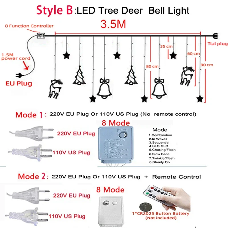 โคมไฟดาว LED ผ้าม่าน Garland Fairy String ไฟตกแต่งคริสต์มาสกลางแจ้งสําหรับวันหยุดงานแต่งงานตกแต่งปีใหม่ 2023
