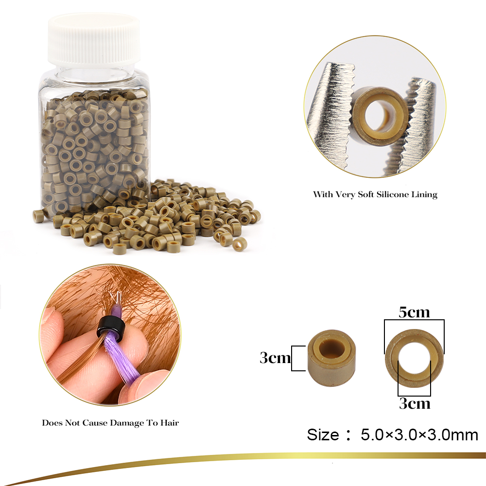 1000 Stück Mikroperlen, Haarverlängerungswerkzeug, 5 mm gefütterte Perlen, Premium-Silikonperlen für I-Tip-Haarverlängerungen, Microlink-Perlen