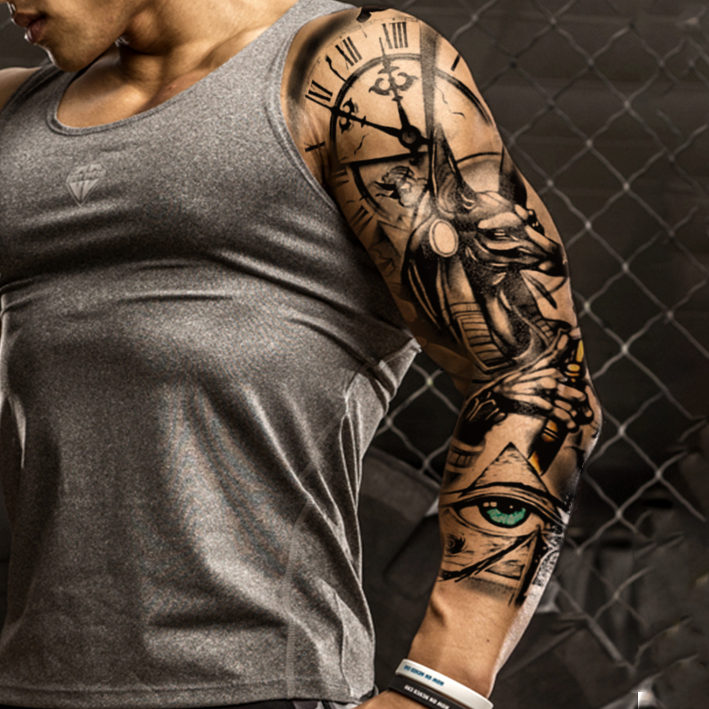 男性と女性のための一時的なタトゥーステッカー,フルアーム,防水,古代ギリシャ,egypt,greece,zeus,アイパターン,偽のボディーアート