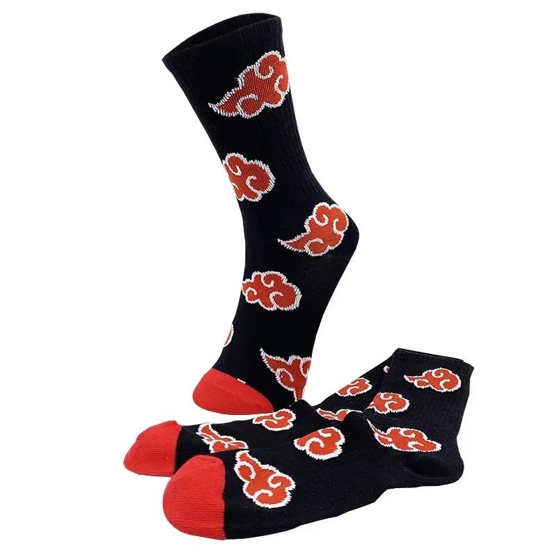 Halloween Anime Red Cloud Akatsuki Calzini di alta qualità Ninja Calzini di cotone per adulti unisex Cosplay Calzini da esterno per uomo e donna