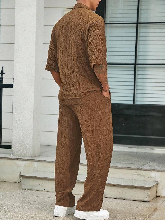 Conjunto masculino de verão, camisa de meia manga e calças compridas, duas peças, gola em v, casual, streetwear, férias, terno solto, vendas quentes