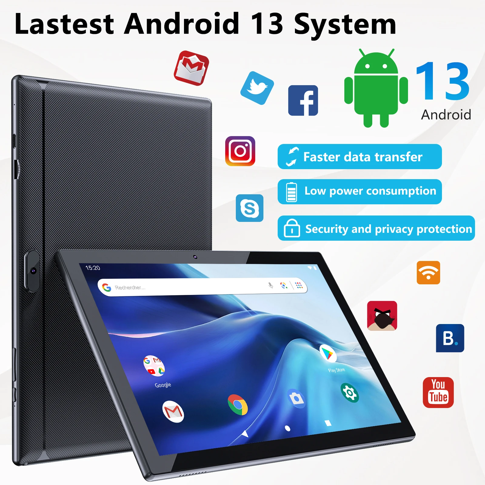 Tableta Android 13 DE 10 pulgadas, 12GB de RAM + 2023 GB de ROM/1TB, Tablet PC extensible, 2 en 1 con teclado, 128G Quad-Core, novedad de 2,0
