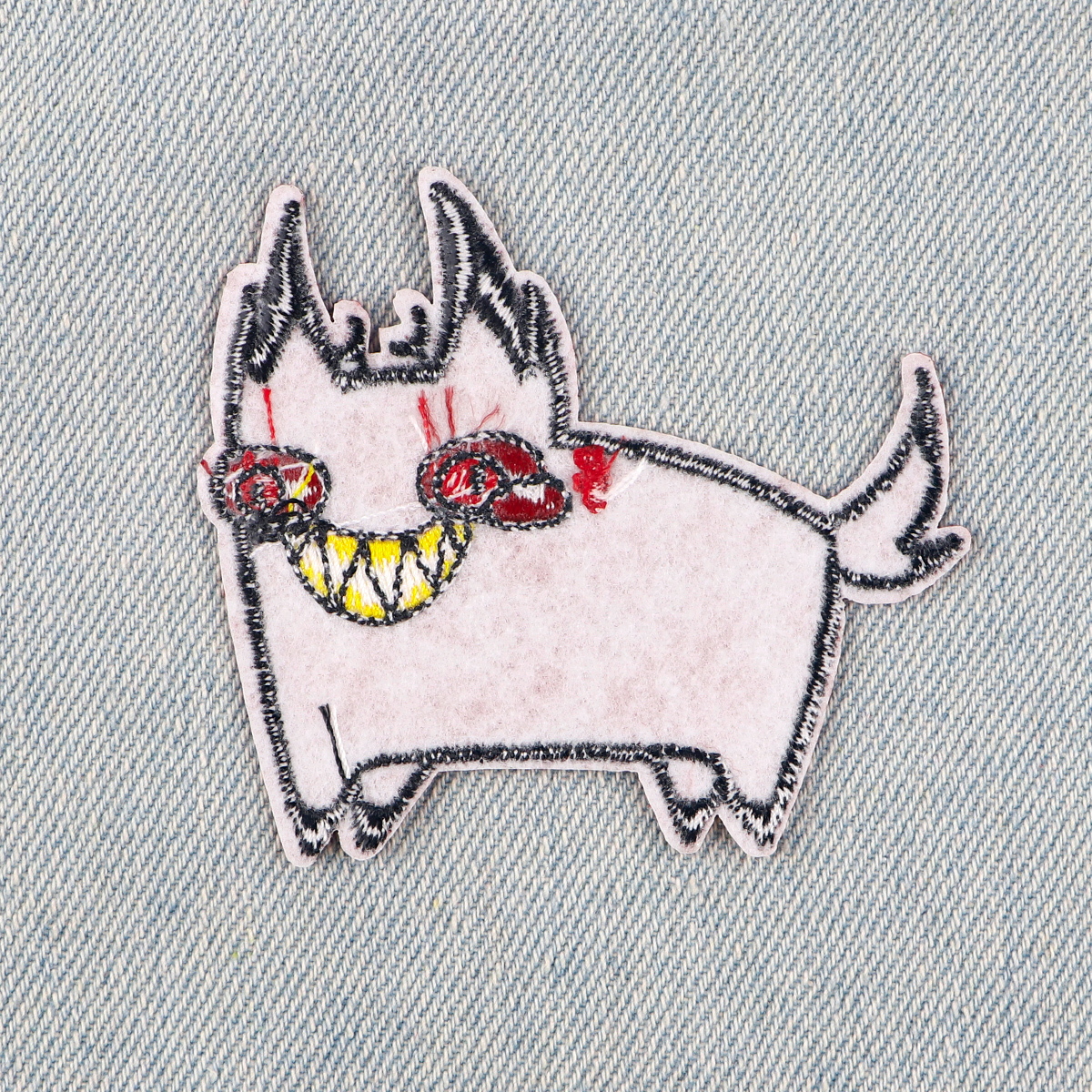 Weird Cartoon Devil Cat Embroidered Patches For Clothing DIY Badge Adhesive Patches Red Patches On Clothes Stickers Appliques