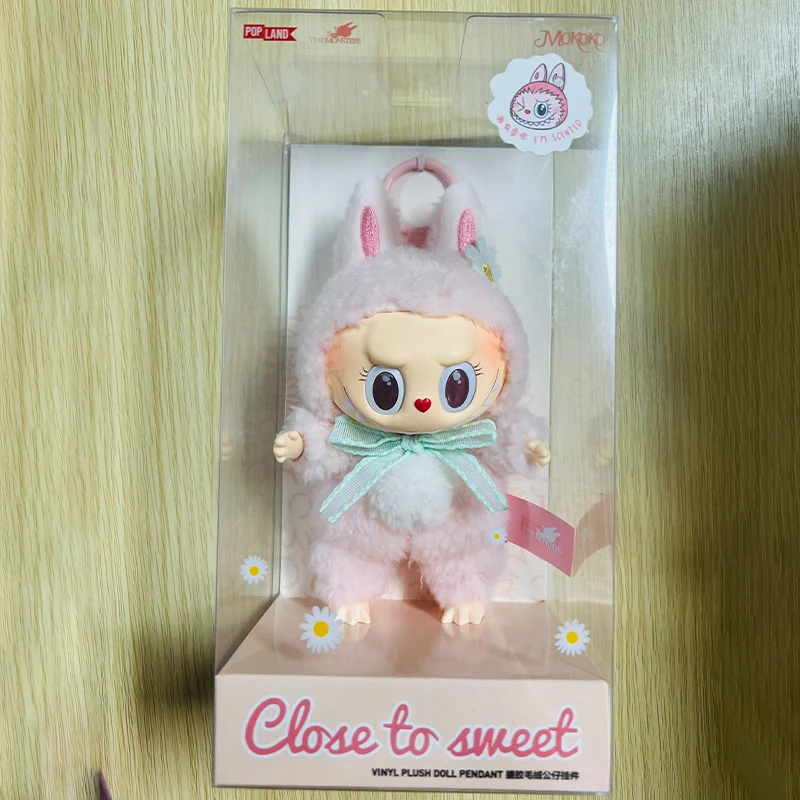 Mokoko 1a primavera flor querida rosa labubu vinil boneca kawaii mochila pingente decoração boneca parque de diversões edição limitada