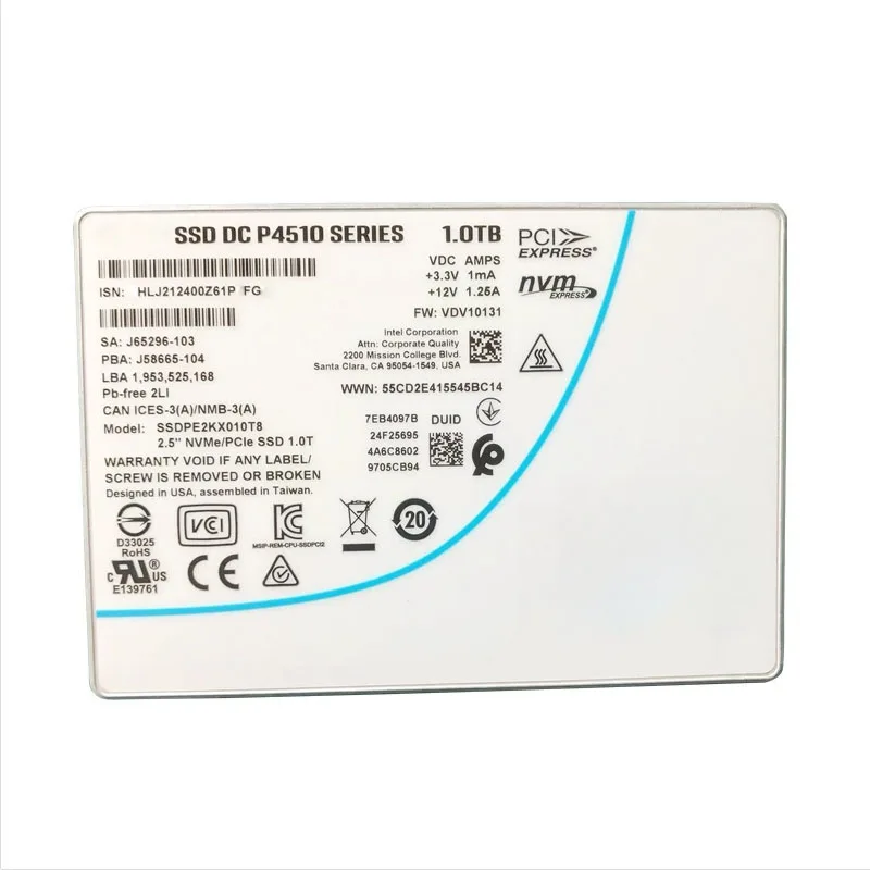 For Intel  SSD P4510 1TB 2TB Series DC NVME U.2 2.5" SSDPE2KX020T8 Enterprise solid state driveOriginal