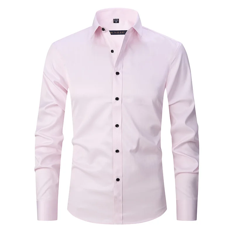 ผู้ชายแขนยาว SLIM FIT Elastic เสื้อและไม่รีดผ้าสีดําเสื้อผู้ชายสีทึบอเนกประสงค์ธุรกิจนิ้วเสื้อผ้าผู้ชาย