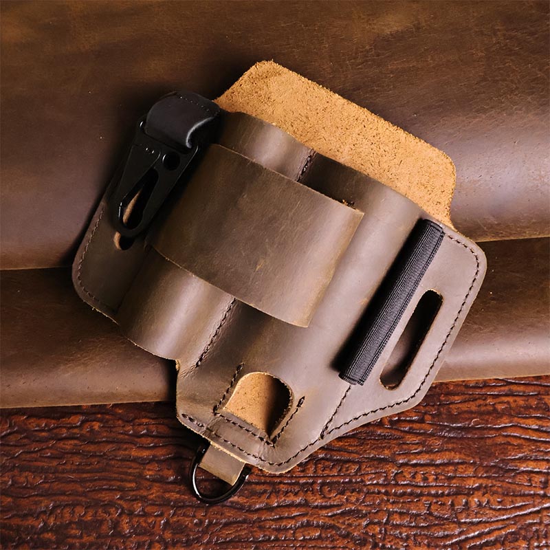 1pcGenuine Leather Outdoor Work Belt Bag,Multifunctional Protective Kit,Folding Knife,Flashlight Holder convenient toolmanagers