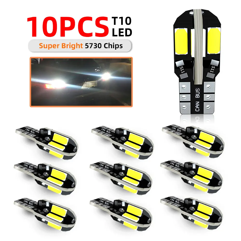 10/20 pces w5w t10 lâmpadas led canbus 5730 8smd 12v 6000k para sinal de volta do carro leitura freio tronco capô largura luzes de folga