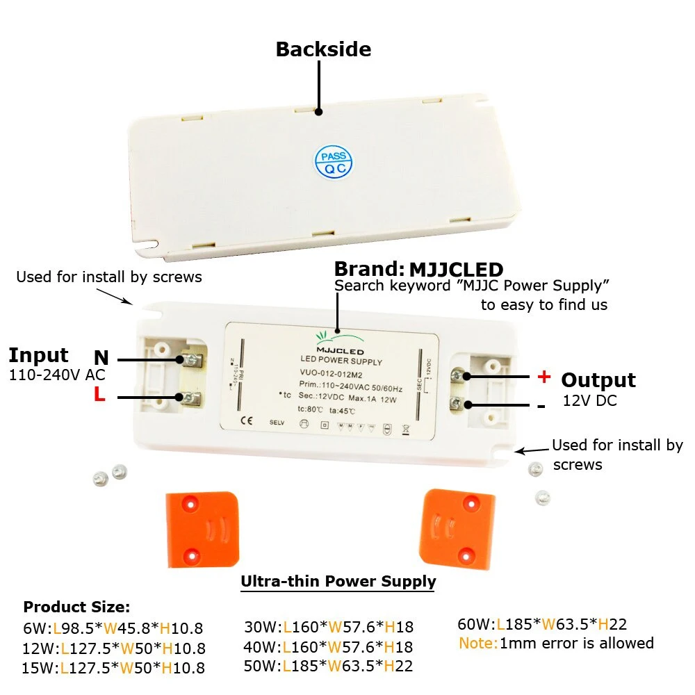 12V 24V Ultra Thin Power Supply Transformer LED Driver Constant Voltage 110V 220V to DC12V 24V 20W 30W 60W for LED Strip Lights