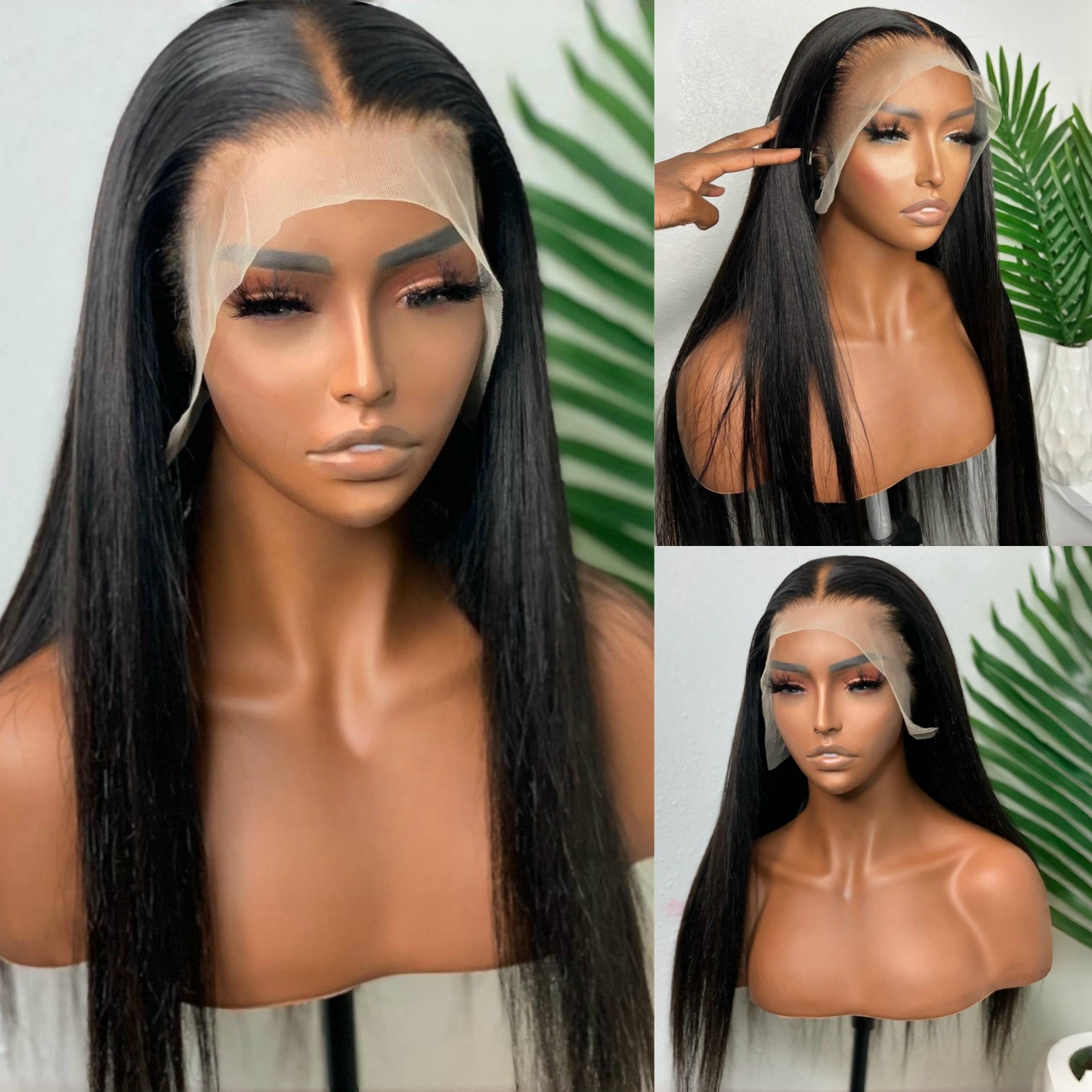 女性用レースフロントウィッグ,長く滑らかな合成かつら,ダークグリーンの髪,熱繊維,13x4