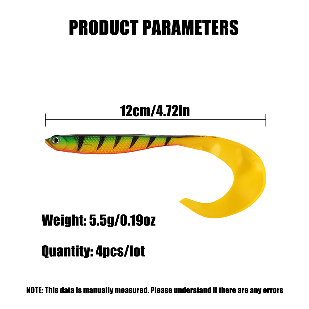 4 teile/los Weiche Wurm Köder, Lange Schwanz Bass Köder, lebensechte Angeln Köder 4PCS Jigging Wobbler Angeln Köder 12,5 cm 55g Shad T-schwanz