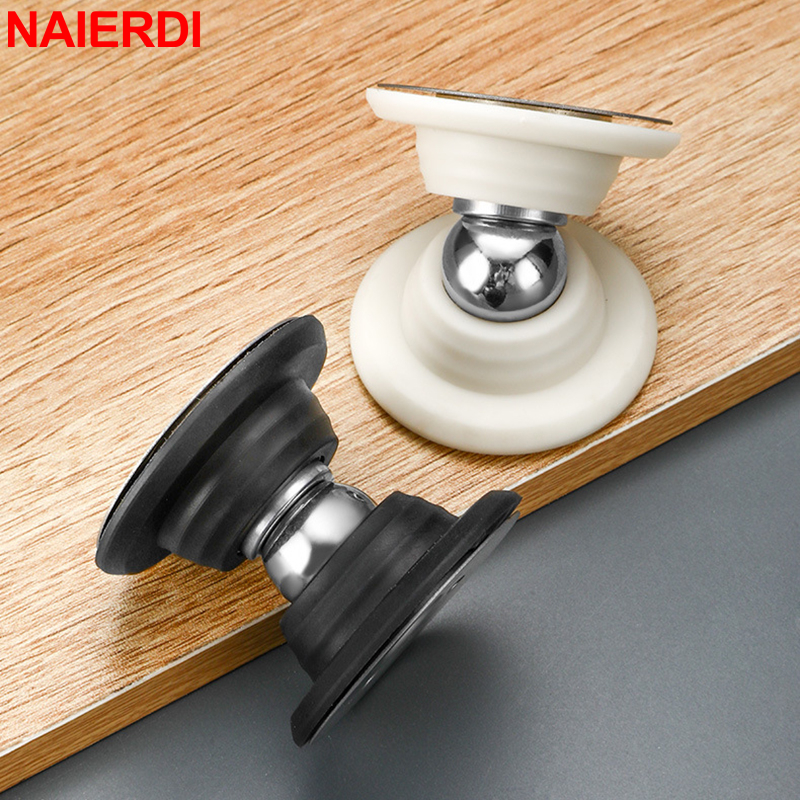 NAIERDI siliconen deurstoppers roestvrij staal magnetische non-punch deurstopper wandgemonteerde deurhouder meubelbeslag