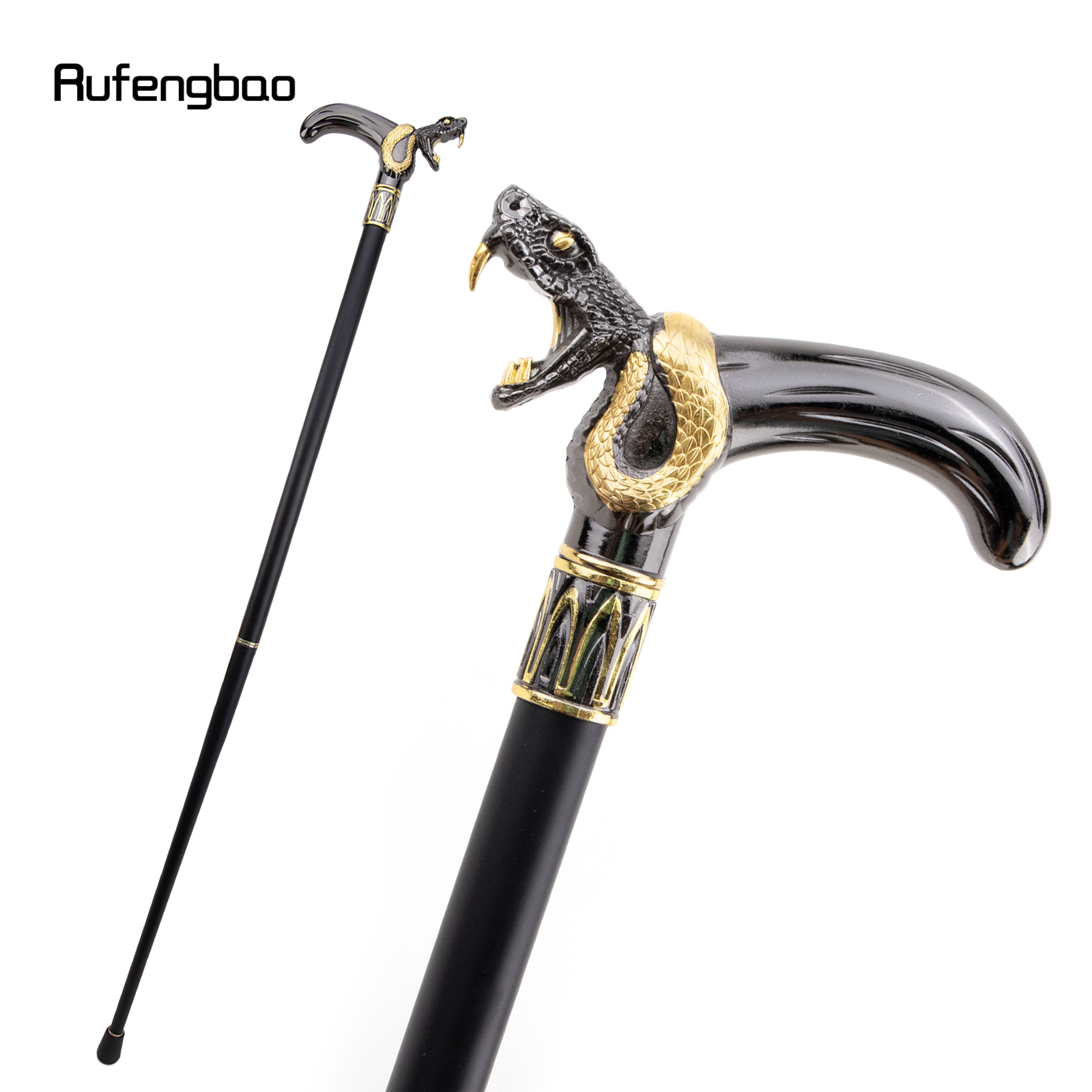 Golden สีดําหัวงูกัดเดิน Cane แฟชั่นตกแต่งเดิน Stick สุภาพบุรุษ Elegant คอสเพลย์ Cane KNOB Crosier 93 ซม