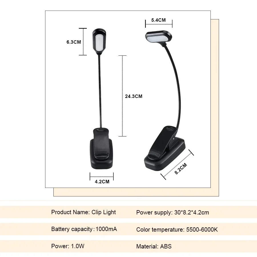 Tragbares Mini-LED-Buchlicht, Augenschutz, Leselicht, flexible Clip-On-Schreibtischlampe, batteriebetrieben, Nachtlicht für Schlafzimmer, Arbeitszimmer