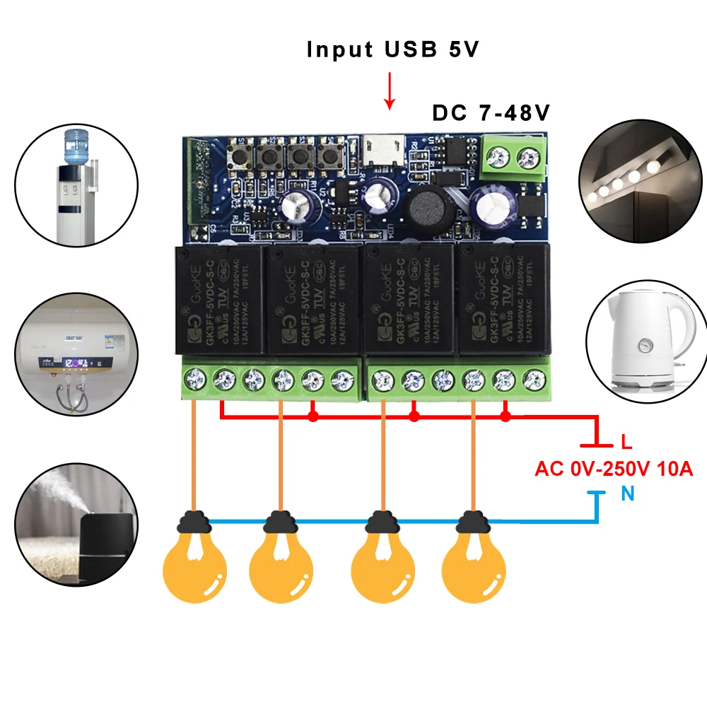 4CH Smart Wifi Switch Smart Relay Module DC 5V 12V 24V 48V Беспроводной переключатель Таймер Телефон Пульт дистанционного управления для EWeLink Google Home