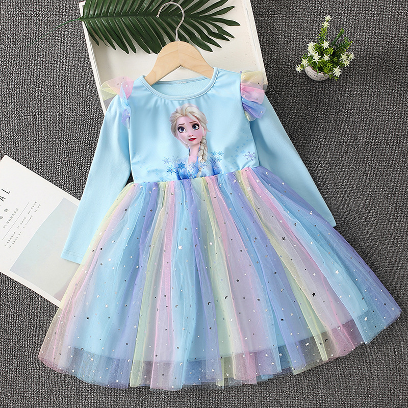 2024 nuevo vestido de princesa vestido de niñas de manga larga para ropa de fiesta para niños vestido de Frozen de Elsa vestido para niños de primavera y otoño 1-10 años
