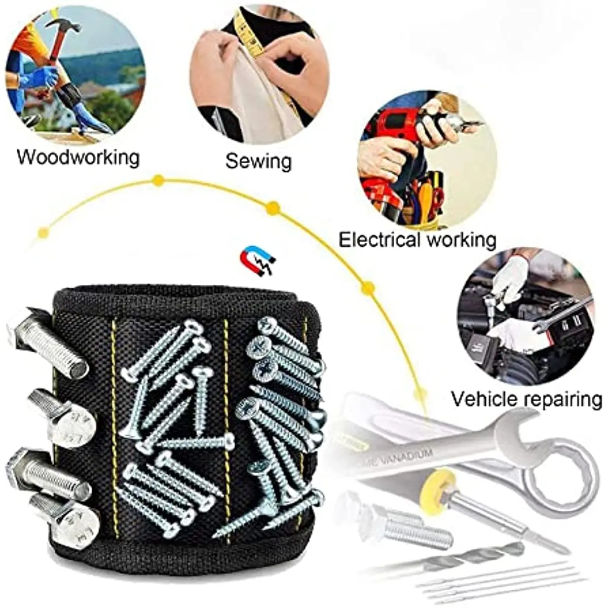 Magnetisches Werkzeugarmband. Arbeitsendes magnetisches Armband, magnetisches Armband mit starker magnetischer Nagelaufsaugung