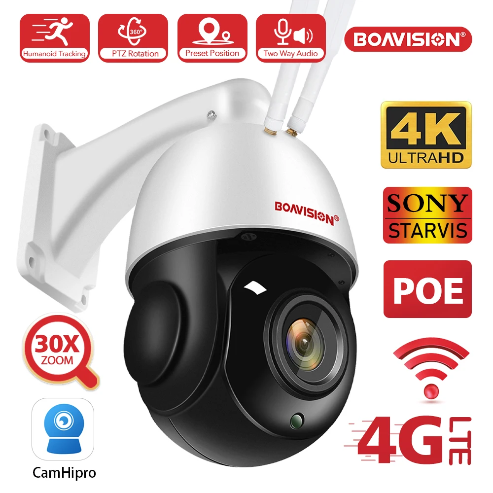 Cámara IP para exteriores, dispositivo de vigilancia de 8MP, 5MP, 4G, tarjeta Sim, WIFI, POE, IA, seguimiento automático, Zoom 30X, PTZ, Audio bidireccional, IR, 80m