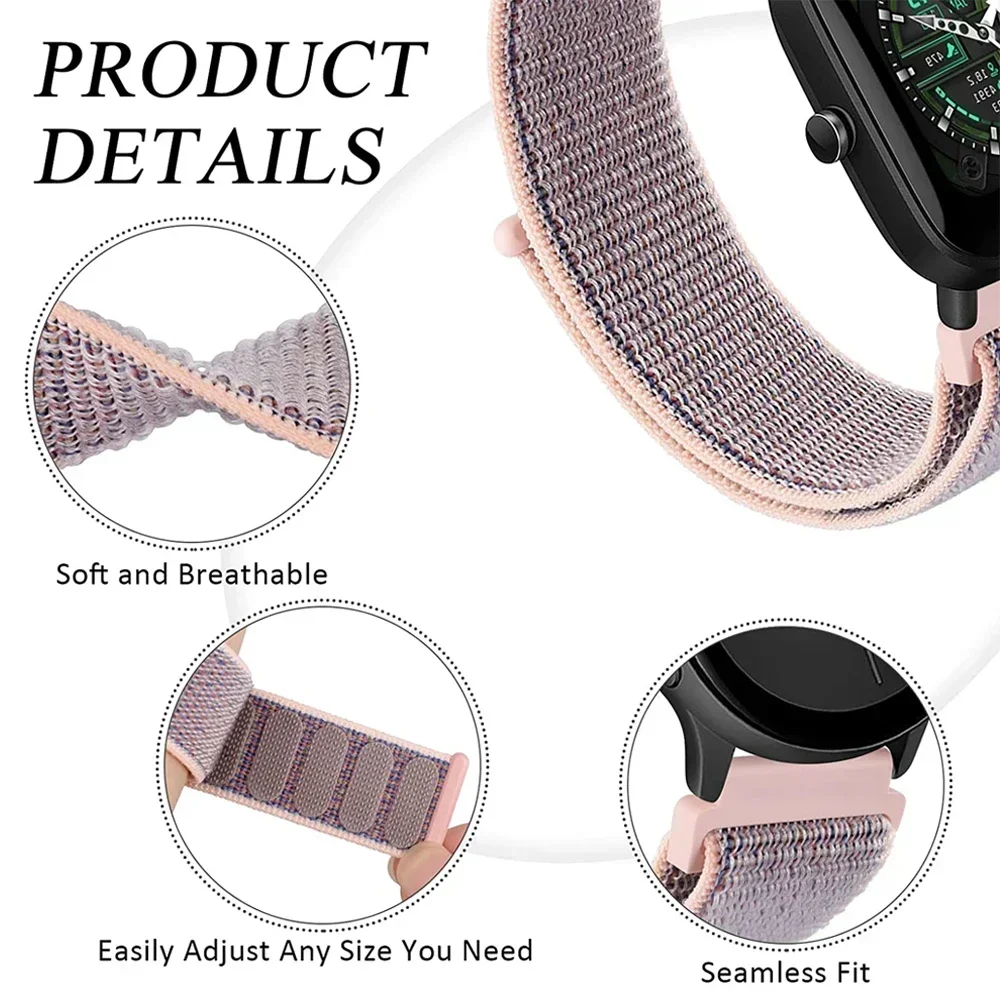 ห่วงสําหรับ Amazfit GTS 4/3/2/2e Mini/GTR 4/3/Pro/GTR2/47 มม./stratos ไนลอน 20 มม./22 มม.นาฬิกาสร้อยข้อมือ Amazfit bip-U-S-lite สายคล้อง