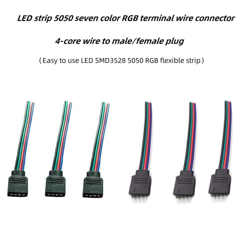 Conectores RGB macho y hembra de 4 pines, adaptadores de cables y cables para tiras de luz LED, adecuados para tiras de luces LED SMD 3528 5050